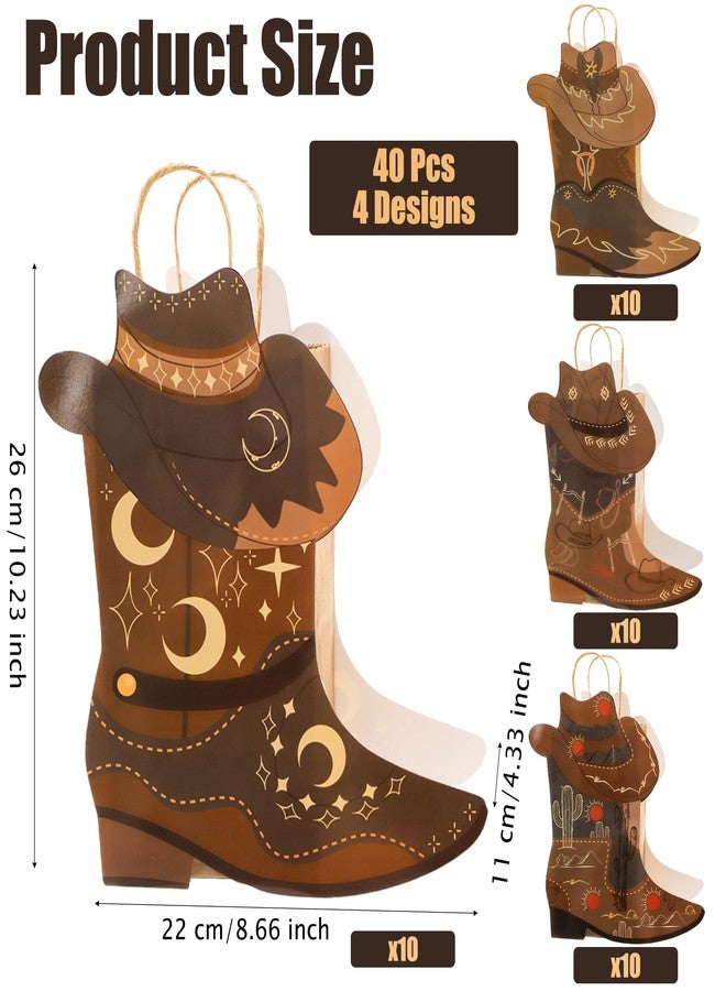 فاسموف أكياس ورقية على شكل أحذية رعاة البقر من فاسموف، 40 قطعة، زينة لحفلات بطابع الغرب الأمريكي، أكياس هدايا من ورق كرافت بمقابض، أكياس هدايا على شكل أحذية وقبعات رعاة البقر لحفلات أعياد الميلاد وحفلات استقبال المولود الجديد بطابع رعاة البقر - Image 2
