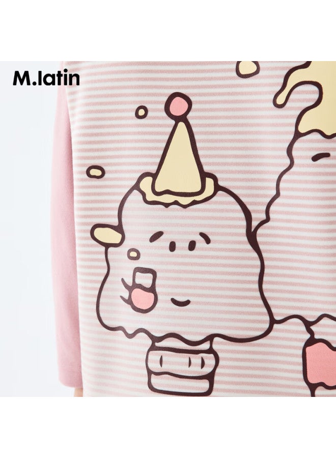 M.latin Kids Children's T-shirt 25 Winter New Boys And Girls Toddler German Velvet Striped Splice Half High Collar T-shirt - Image 2