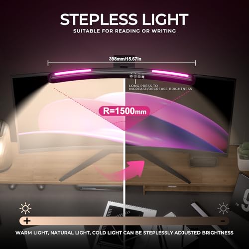Geisofu Monitor Light Bar Curved, RGB Backlight, Computer Screen Lamp for Eye Care, Dual Light Mode with Touch Control Timed, Gaming Accessory, Radius of Curvature 1500 mm - Image 4