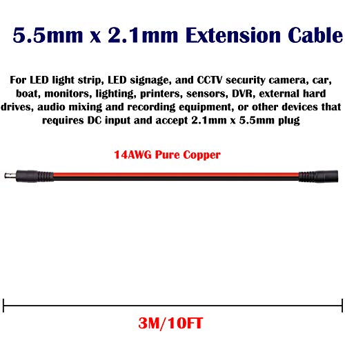 iGreely 10ft 14AWG 12V DC Extension Cable DC 2.1mm x 5.5mm 5521 Power Supply Adapter Flat Extender Cord,Female to Male Wire for CCTV Security Camera,IP Network Camera,DVRs and More Devices - Image 3