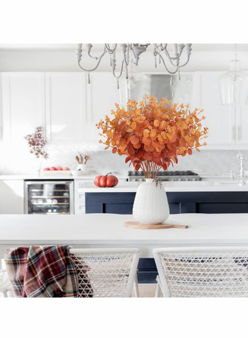 SYOSI 3PCS Artificial Flower Fake Money Grass Eucalyptus Leaves Branches Bulk Fall Orange Faux Greenery Stems Touch for Home Office Centerpiece Wedding Banquet Arrangement Decoration - Image 2