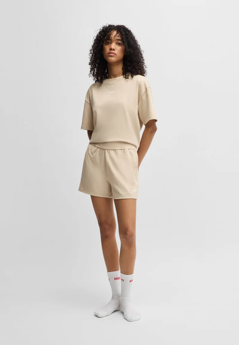 HUGO Light Beige Logo-print shorts in stretch fabric for Women | Best Price UAE