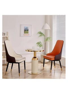 AWD Round Side Table Corner Table for Living Room Gold Stainless Steel Base and Leather, Wood Top with Marble Pattern Space-Saving End Table - 70cm Diameter x75cm Height  - Image 3