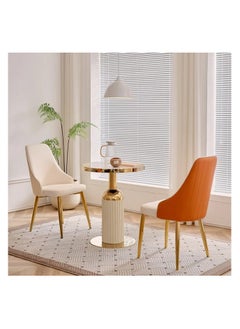 AWD Round Side Table Corner Table for Living Room Gold Stainless Steel Base and Leather, Wood Top with Marble Pattern Space-Saving End Table - 70cm Diameter x75cm Height  - Image 4