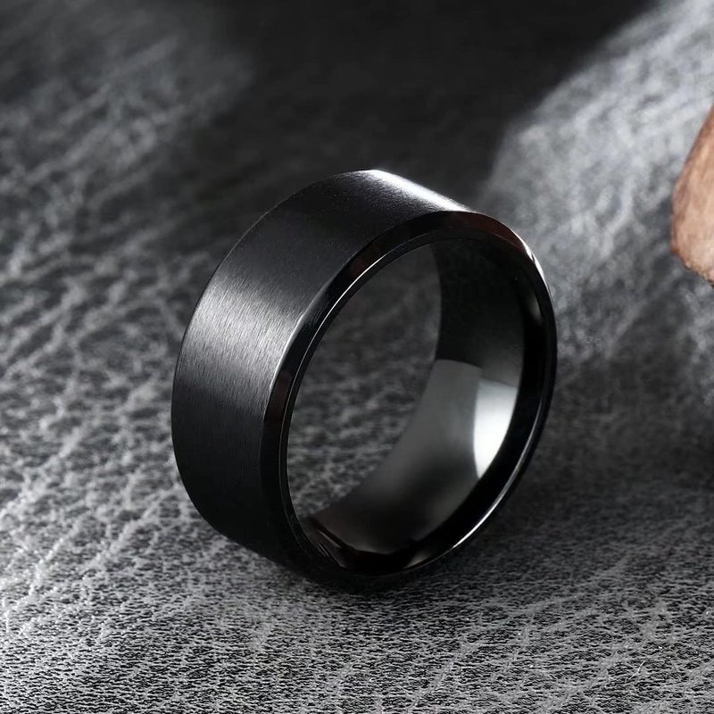 King Will 10mm Black Titanium Wedding Ring Brushed Center Engagement Band Beveled Edge (13) - Image 2