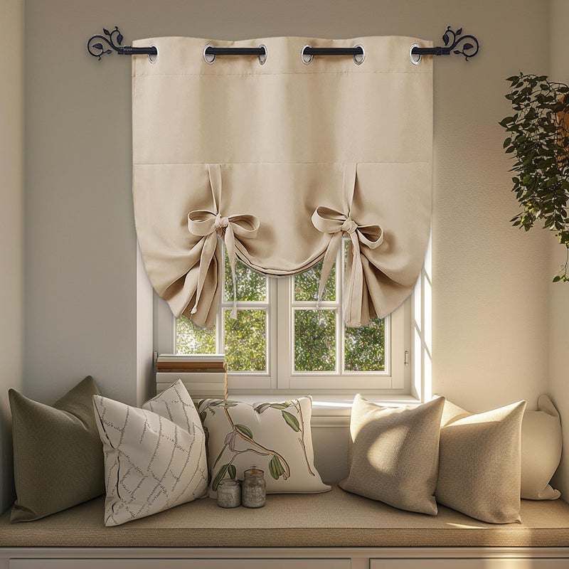 PONY DANCE PONY DANCE Beige Tie up Shade  Window Valance for Kitchen Tie Up Curtain Grommet Drapery for Home Decor Adjustable Valance 42W x 45L in Biscotti Beige 1 Panel 