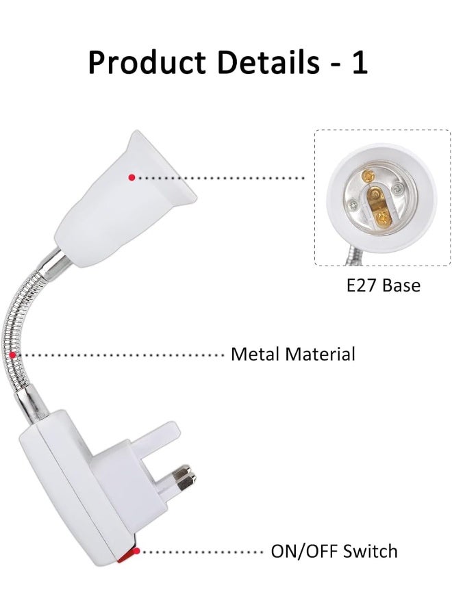 melfi E27 Socket Adapter with On/Off Switch, Plug-in Light Bulb Holder with UK Plug – Edison Screw Lamp Base Converter for Home or Office Use, (UK Plug, 1, PCS) - Image 5
