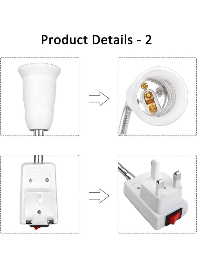 melfi E27 Socket Adapter with On/Off Switch, Plug-in Light Bulb Holder with UK Plug – Edison Screw Lamp Base Converter for Home or Office Use, (UK Plug, 1, PCS) - Image 4