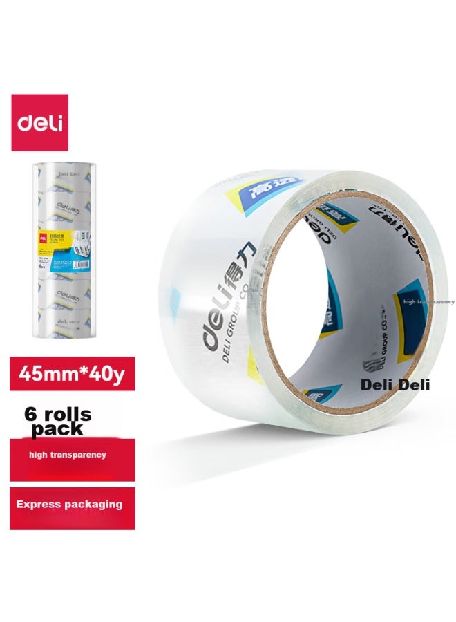 Deli High-quality Transparent Packing Tape, 45mm*40y*50um (36.5m/roll), 6 Rolls/tube, Office Supplies, 30171 - Image 1
