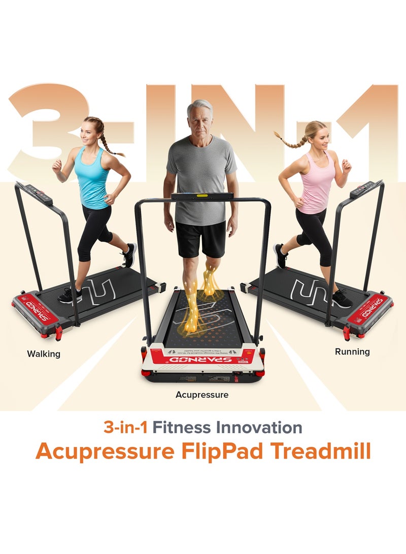 Sparnod Fitness STH-3007 3-in-1 Double-Sided Walking Pad Treadmill for Home Use with Acupressure Massage Pad, 5-Speed Modes, LED Display, Incline, 2.5HP Motor, Supports Up to 120kg - Image 2