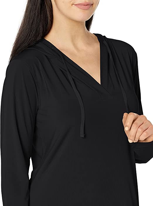 Willit Women's Long Sleeve Cotton Swim Cover Up UPF 50+ SPF Dress Hooded with Pockets Sun Protection Beach Coverup Black XL - Image 2