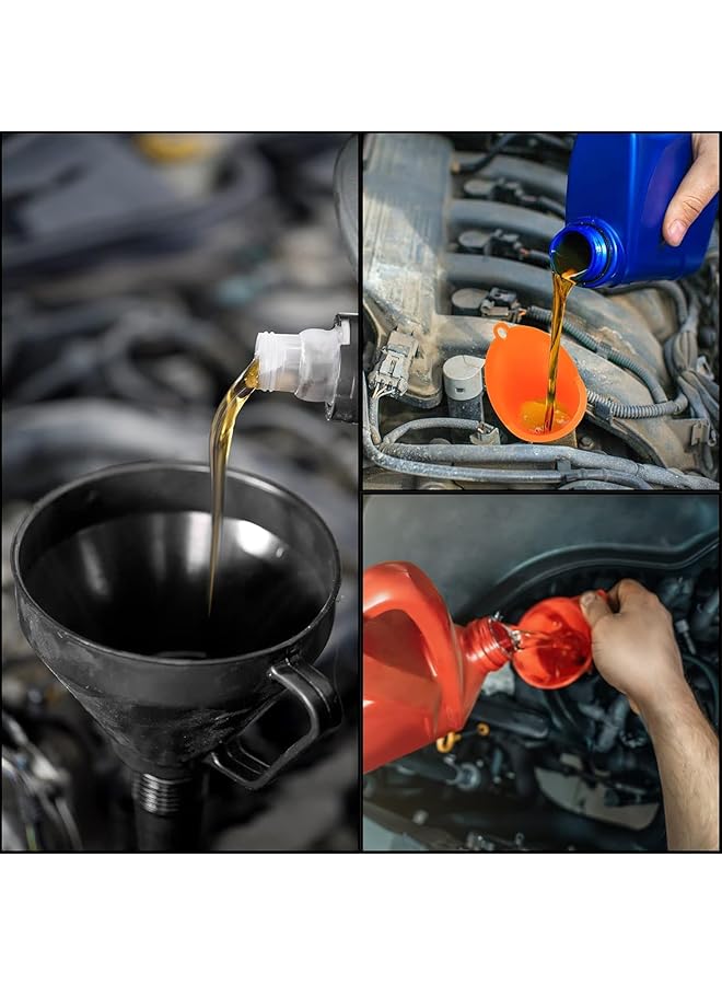 KASTWAVE Automotive Funnel Set, Wide Mouth Fuel Funnels With Long Neck, Flexible Right Angle Funnels, Detachable Spout And Filter For Water, Gasoline, Coolant, Engine Oil (5-Piece,Black) - Image 3