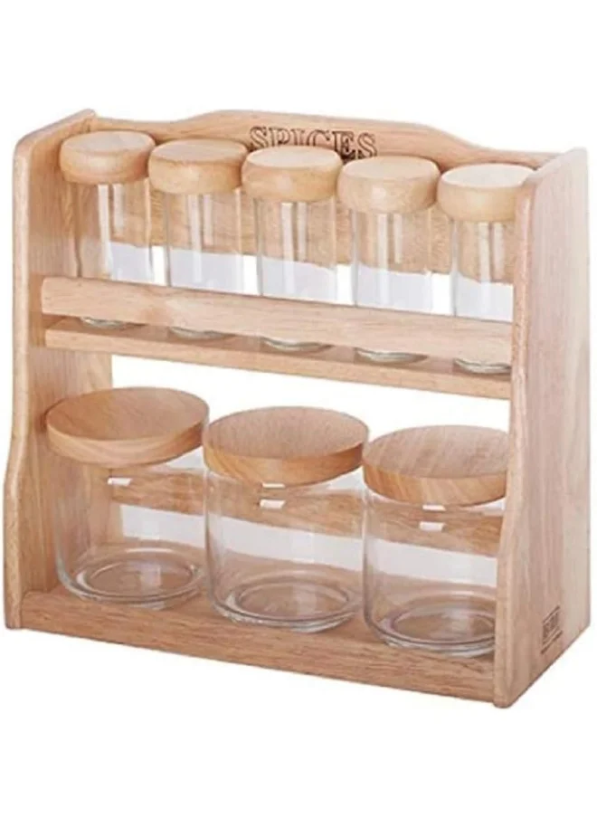 BILLI Billi 5 Pieces Spice Bottles And 3 Canister Set With Wooden Stand