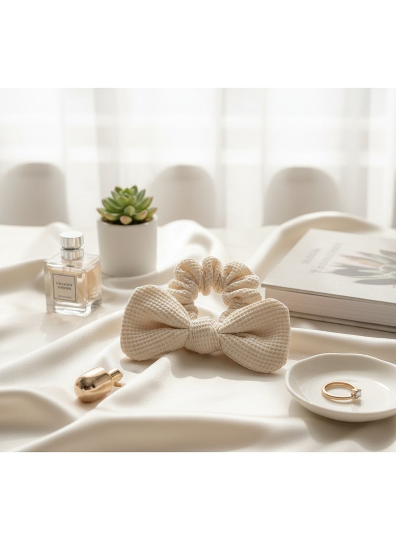 Cotton Bow Elastic Hair Tie – Elegant Hair Accessory for Girls & Women - Image 1