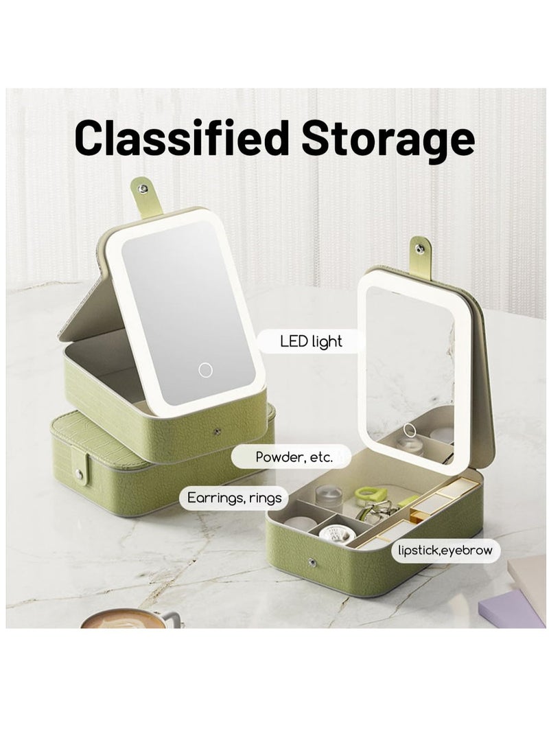 Zikra Travel Makeup Jewelry Case with LED Mirror, 3 Color LED Adjustable Brightness Storage Case for Eyelash station Makeup Brushes Cosmetic Tools Pink On-the-go Makeup Needs, White, Small - Image 4