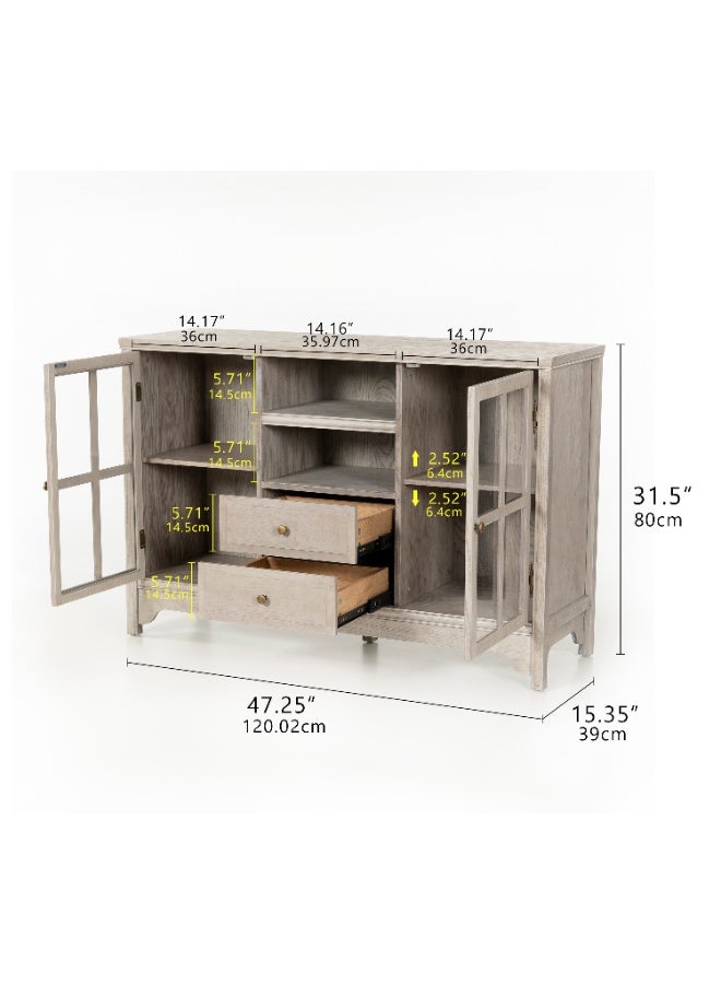 DOOHWAN 47" Buffet Cabinet with Storage, Modern Farmhouse Sideboard with 2 Doors & 2 Drawers, Solid Wood Display Cabinet & Buffet Table for Dining Room, Kitchen, Living Room - Image 3