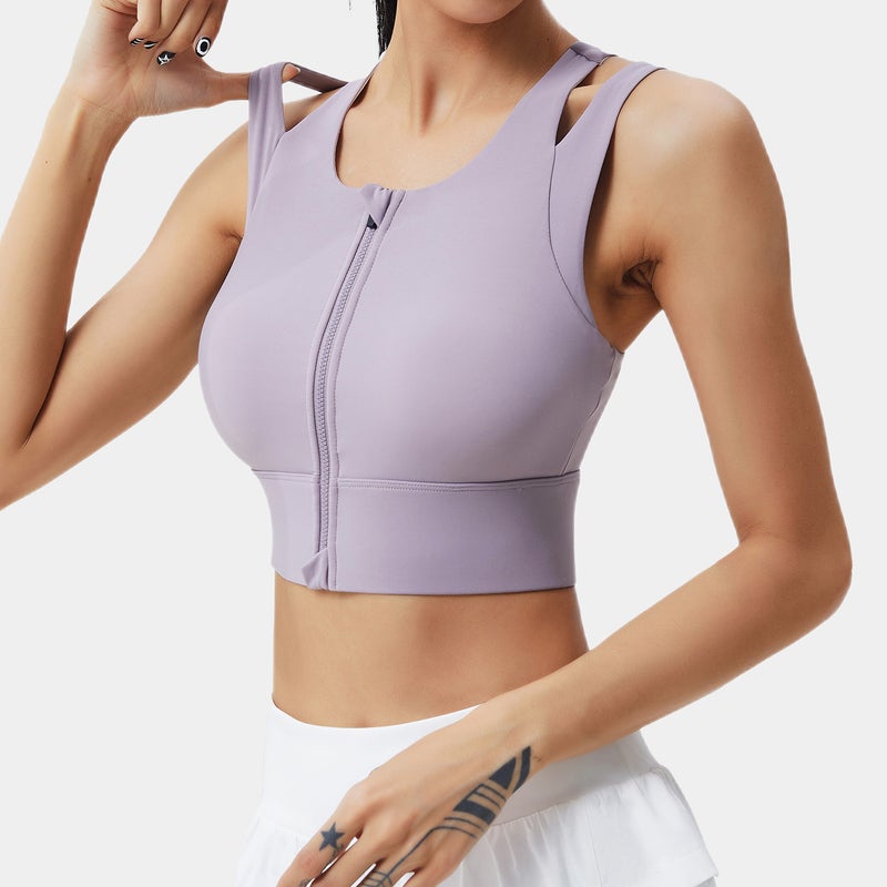 Sports Bra FBF2217302 Lotus Root Purple Fitness Bra Women's Front Zipper High-strength Sports Underwear Shockproof Anti-sagging Accessory Milk Running Yoga