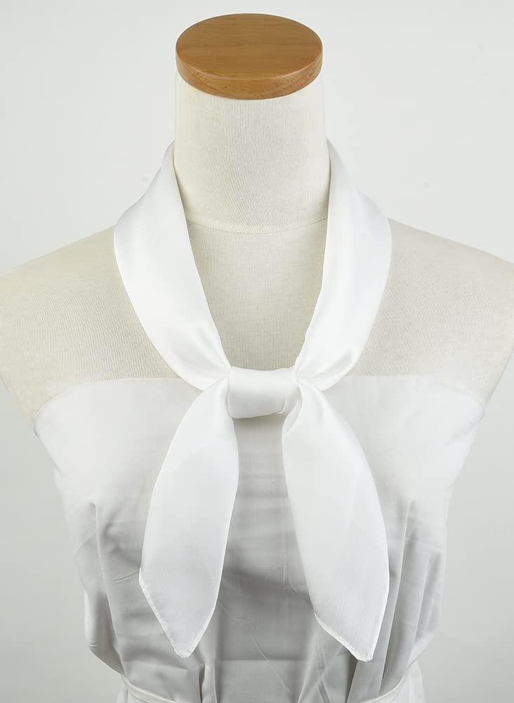 corciova White 35 x 35 Solid Color Square Silk Like Head Hair Scarf Stain Neck Wrapping - Image 3