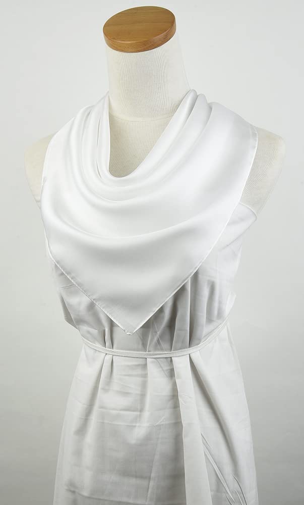 corciova White 35 x 35 Solid Color Square Silk Like Head Hair Scarf Stain Neck Wrapping - Image 4