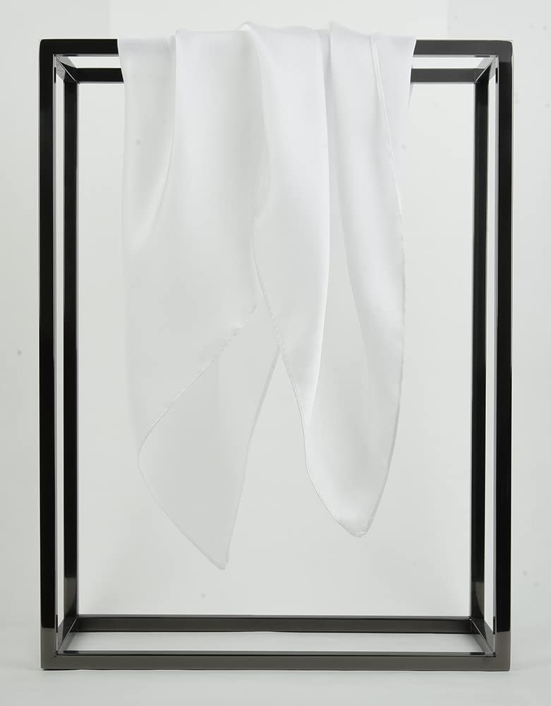 corciova White 35 x 35 Solid Color Square Silk Like Head Hair Scarf Stain Neck Wrapping - Image 5