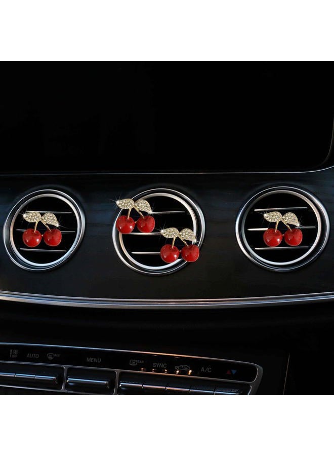Wentoenapp 4Pcs Cherry Car Air Vent Freshener Perfume Clip, Rhinestone Car Air Outlet Fragrance Perfume Clip Freshener, Air Fresheners, Car Decor（Cherry Flavour） - Image 4