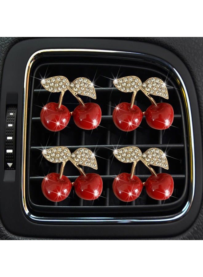 Wentoenapp 4Pcs Cherry Car Air Vent Freshener Perfume Clip, Rhinestone Car Air Outlet Fragrance Perfume Clip Freshener, Air Fresheners, Car Decor（Cherry Flavour） - Image 1