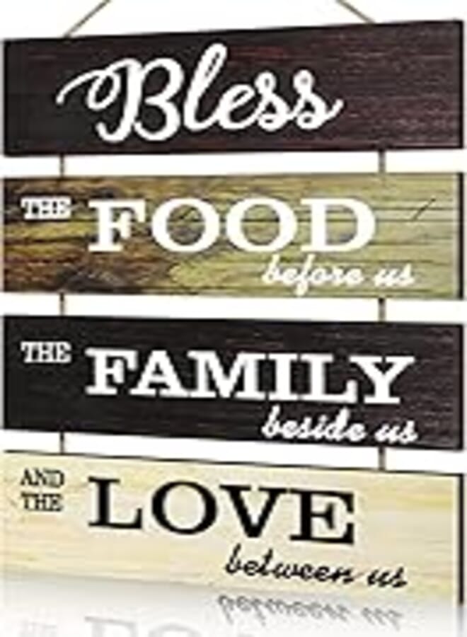 Jetec Bless Hanging Wall Sign Large Hanging Wall Sign Rustic Wooden Family Food Love Sign Decor Hanging Wood Wall Decoration for Kitchen Dining Room Living Room Bedroom Outdoor (Retro Color)