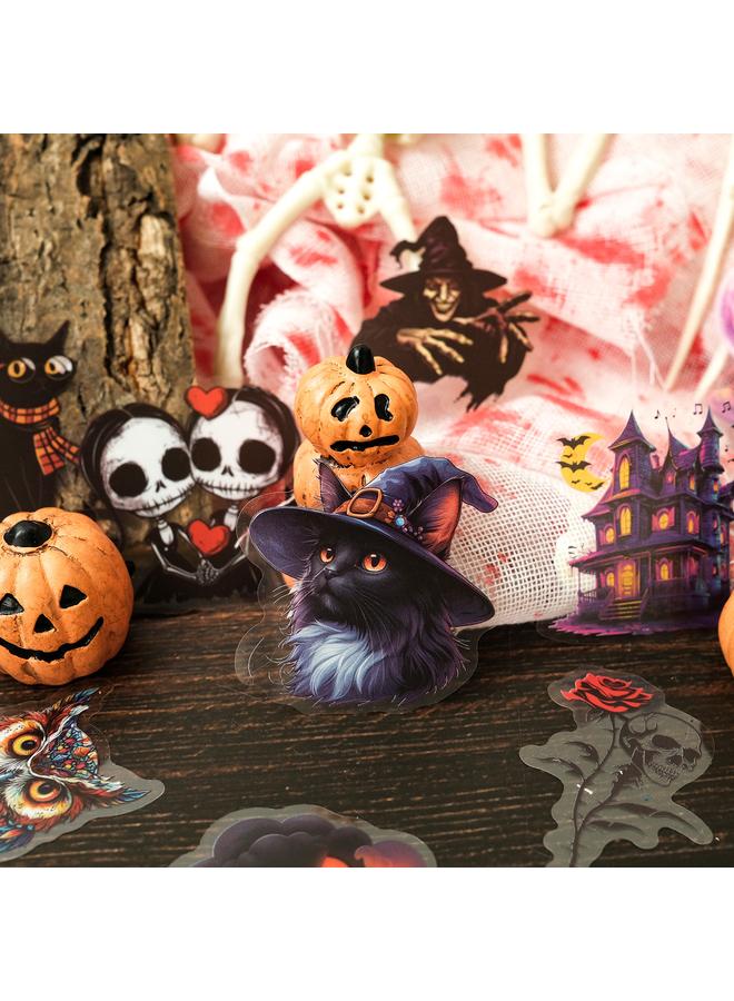 Bluejw New 50 Halloween Stickers PET Black Cat Witch Skull Stickers Horror Thriller Goth Style - Image 1