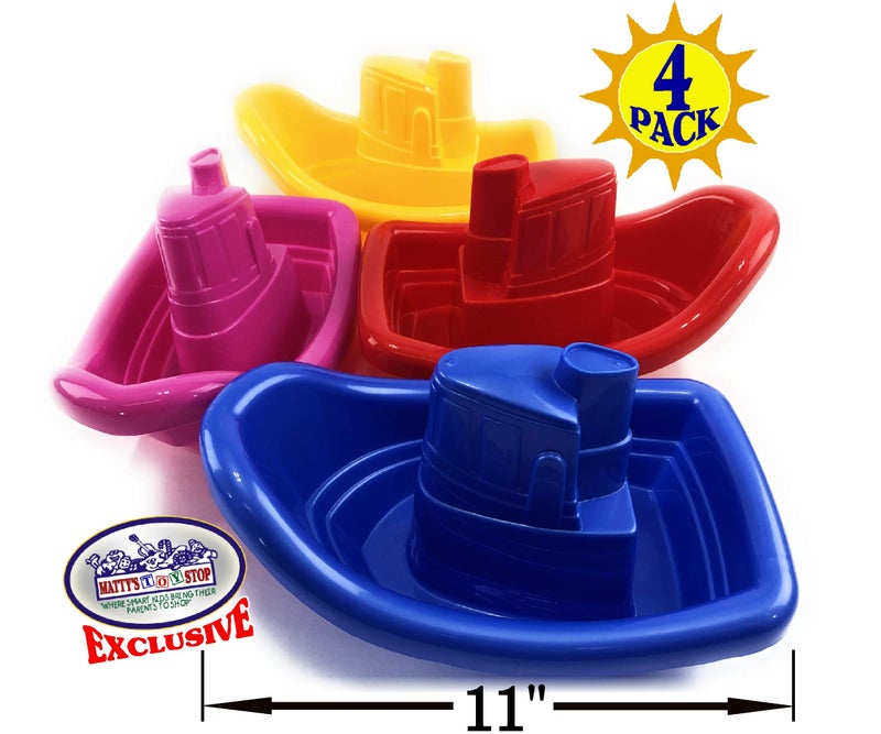 Matty's Toy Stop Matty's Toy Stop Plastic Nesting/Stacking Tug Boats (11"") Red  Blue  Pink & Yellow Gift Set Bundle  Perfect for Bath  Pool  Beach Etc. - 4 Pack  - Image 4