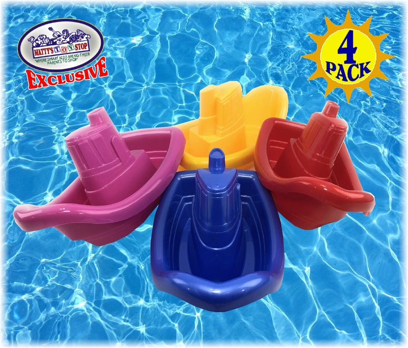 Matty's Toy Stop Matty's Toy Stop Plastic Nesting/Stacking Tug Boats (11"") Red  Blue  Pink & Yellow Gift Set Bundle  Perfect for Bath  Pool  Beach Etc. - 4 Pack  - Image 3