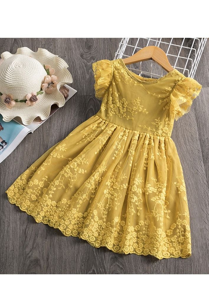 Loquat Fashionable Cute Girls Dresses Yellow  - Image 1