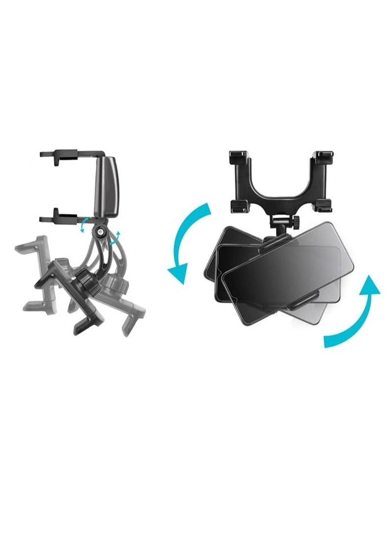 Rear View Mirror Car Mount Phone Holder Stand with 270° Swivel and Adjustable Clips (Black) - Image 3