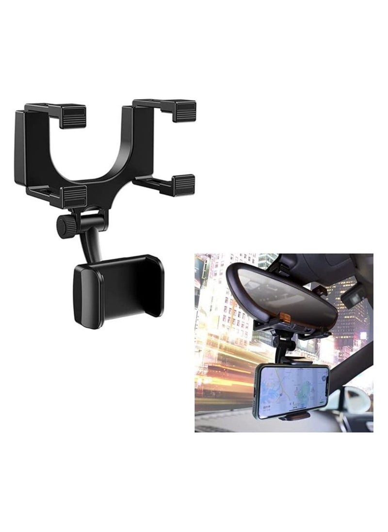 Rear View Mirror Car Mount Phone Holder Stand with 270° Swivel and Adjustable Clips (Black) - Image 2
