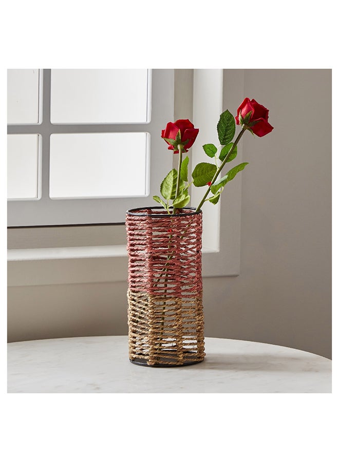 Home Box مزهرية أسطوانية معدنية رائعة بسلك 13 × 25 × 13 سم - Image 1