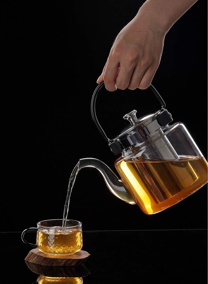 DLC Glass Teapot 50 Oz, Stovetop Safe Tea Kettle with Removable Infuser, Blooming & Loose Leaf Tea Maker 1500ML  - Image 2