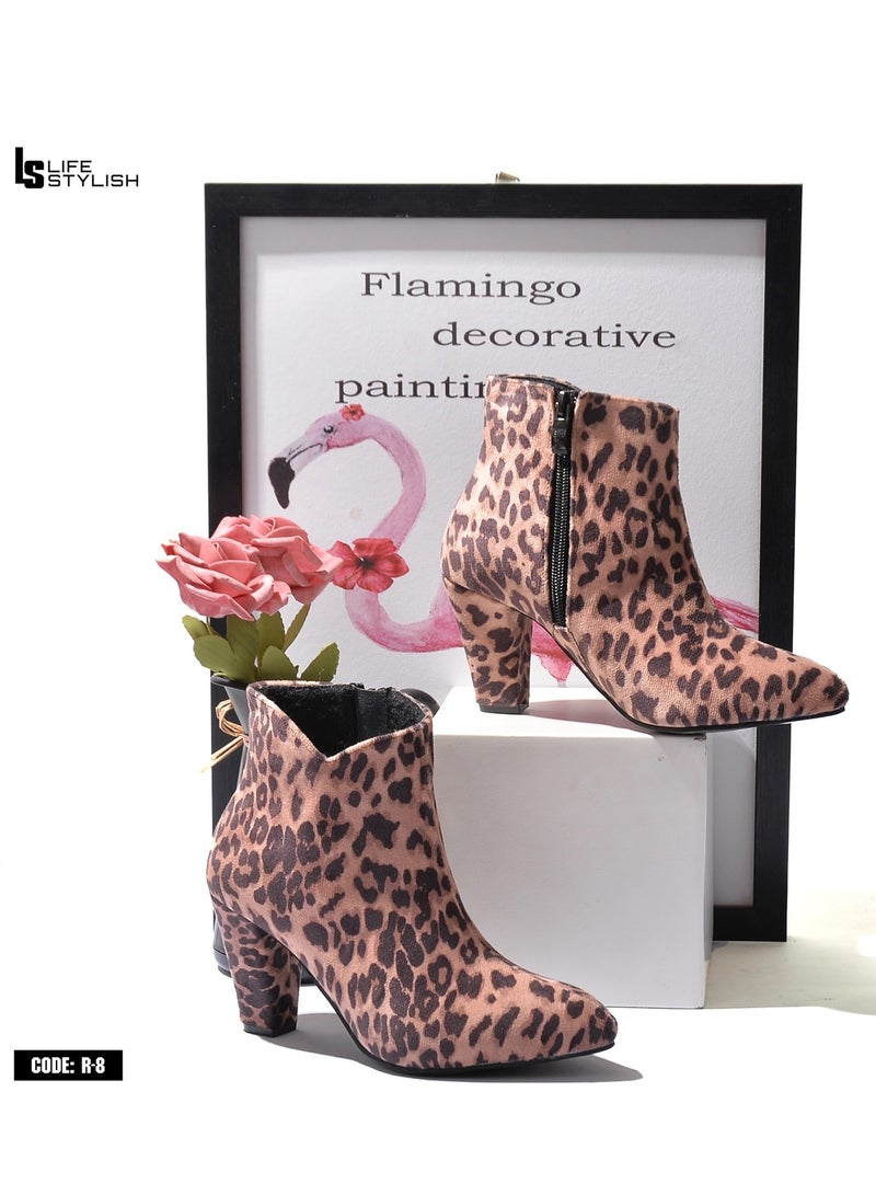 LIFESTYLISH Elegant Transparent Suede Wide Heel Boots - Tiger R-8  - Image 2