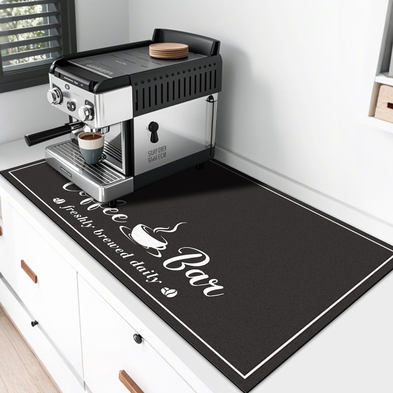CooRug Absorbent Coffee Mat, Fashion Dish Drying Mat for Kitchen Counter Coffee Bar Accessories Espresso Machine Dish Rack 17" x 32" Black - Image 1