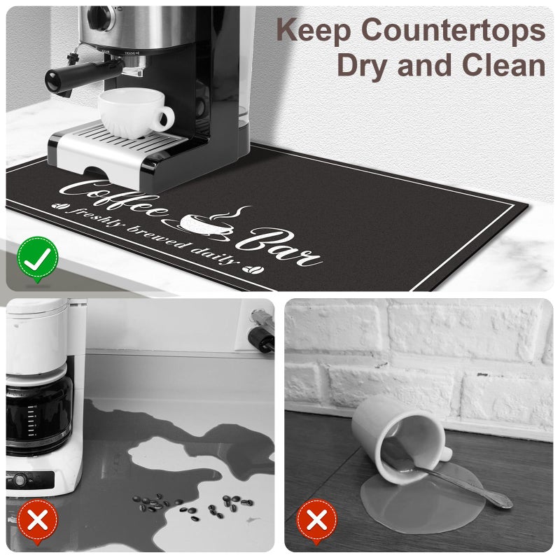 CooRug Absorbent Coffee Mat, Fashion Dish Drying Mat for Kitchen Counter Coffee Bar Accessories Espresso Machine Dish Rack 17" x 32" Black - Image 5