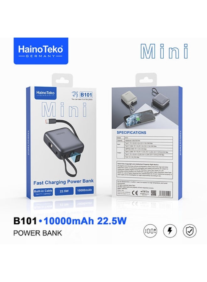 Haino Teko Mini 10000mAh Fast Charging Power Bank 22.5W with Built-in Type-C & Lightning Cable - Image 3