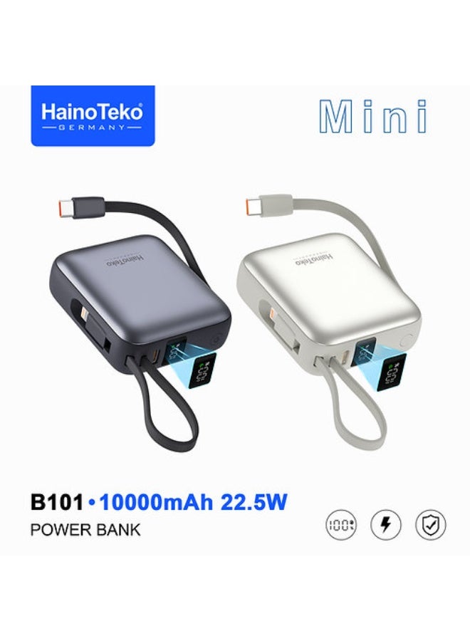 Haino Teko Mini 10000mAh Fast Charging Power Bank 22.5W with Built-in Type-C & Lightning Cable - Image 1