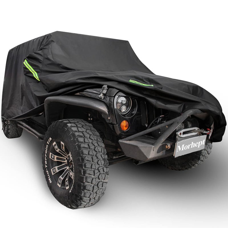 Morhept Waterproof Cover for Jeep Wrangler JK JL CJ YJ TJ 2 Door 1987-2026 Outdoor Sun Rain Wind Snow Protection Dustproof Covers with Driver Door Zipper Black - Image 1