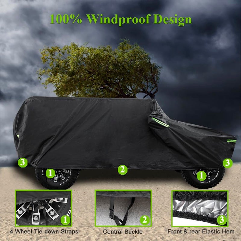 Morhept Waterproof Cover for Jeep Wrangler JK JL CJ YJ TJ 2 Door 1987-2026 Outdoor Sun Rain Wind Snow Protection Dustproof Covers with Driver Door Zipper Black - Image 4