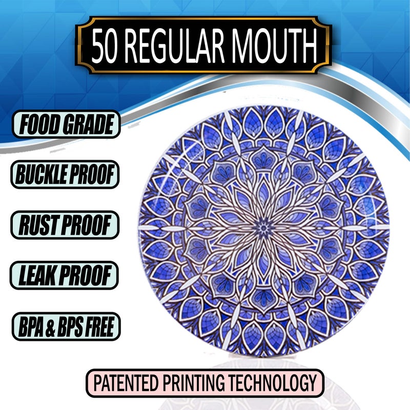 Supa Ant أغطية علب كانينغ سوبر أنتيك الأكثر سمكًا (50 قطعة) أغطية علب طعام من الدرجة الغذائية - غطاء مقاوم للانحناء ومقاوم للصدأ لمجموعة تعليب لجرار ميسون ذات الفم العريض (لوحة جدارية زرقاء) مستلزمات التعليب - Image 3