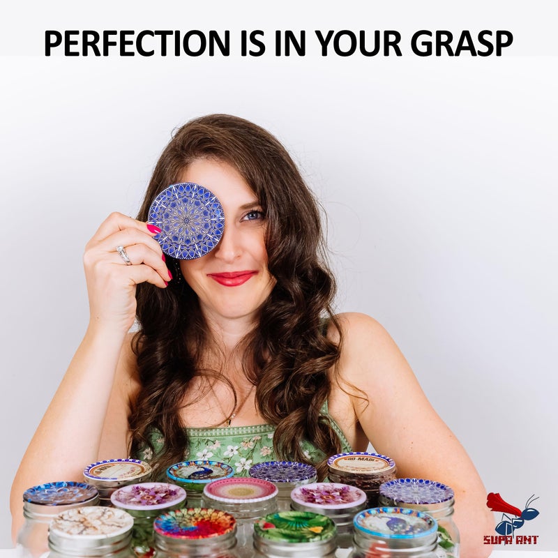 Supa Ant أغطية علب كانينغ سوبر أنتيك الأكثر سمكًا (50 قطعة) أغطية علب طعام من الدرجة الغذائية - غطاء مقاوم للانحناء ومقاوم للصدأ لمجموعة تعليب لجرار ميسون ذات الفم العريض (لوحة جدارية زرقاء) مستلزمات التعليب - Image 2