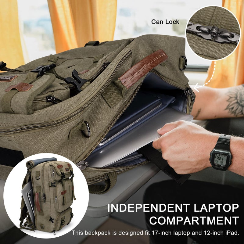 WITZMAN Travel Backpack for Men 40L Large Carry-on Airline Approved Convertible 3 in 1 laptop Bags Fit 17 inch(A8013 Army Green) - Image 4