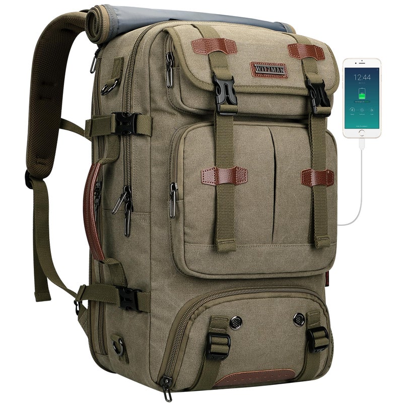 WITZMAN Travel Backpack for Men 40L Large Carry-on Airline Approved Convertible 3 in 1 laptop Bags Fit 17 inch(A8013 Army Green) - Image 1