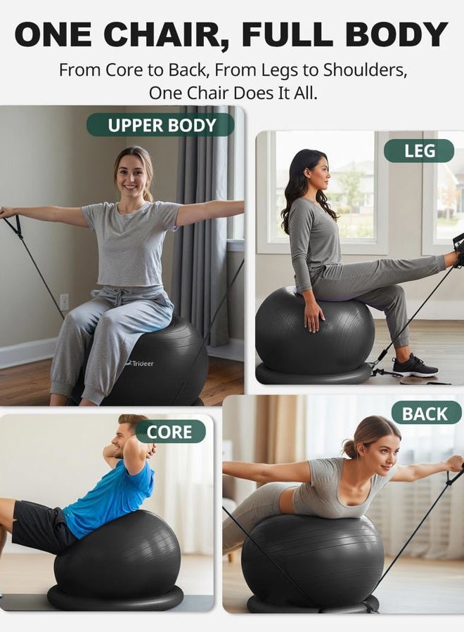 Trideer (65cm, Black) - Ball Chair, Exercise Stability Yoga Ball with Base & Resistance Bands for Home and Office Desk, Flexible Ball Seat with Pump, Improves Balance, Core Strength & Posture - Image 5