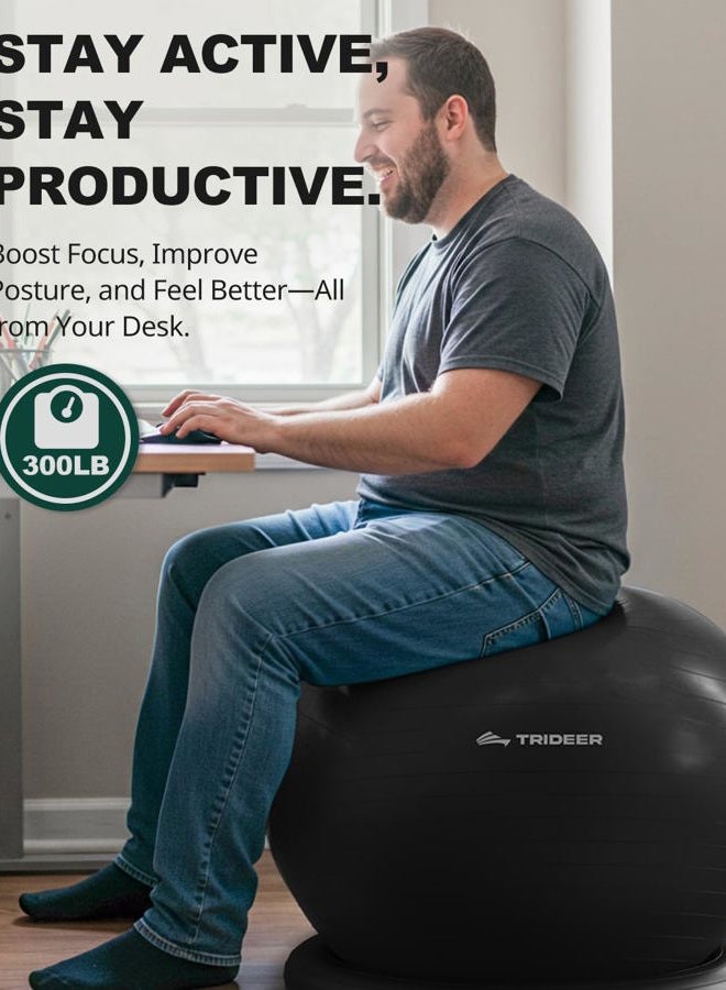 Trideer (65cm, Black) - Ball Chair, Exercise Stability Yoga Ball with Base & Resistance Bands for Home and Office Desk, Flexible Ball Seat with Pump, Improves Balance, Core Strength & Posture - Image 3