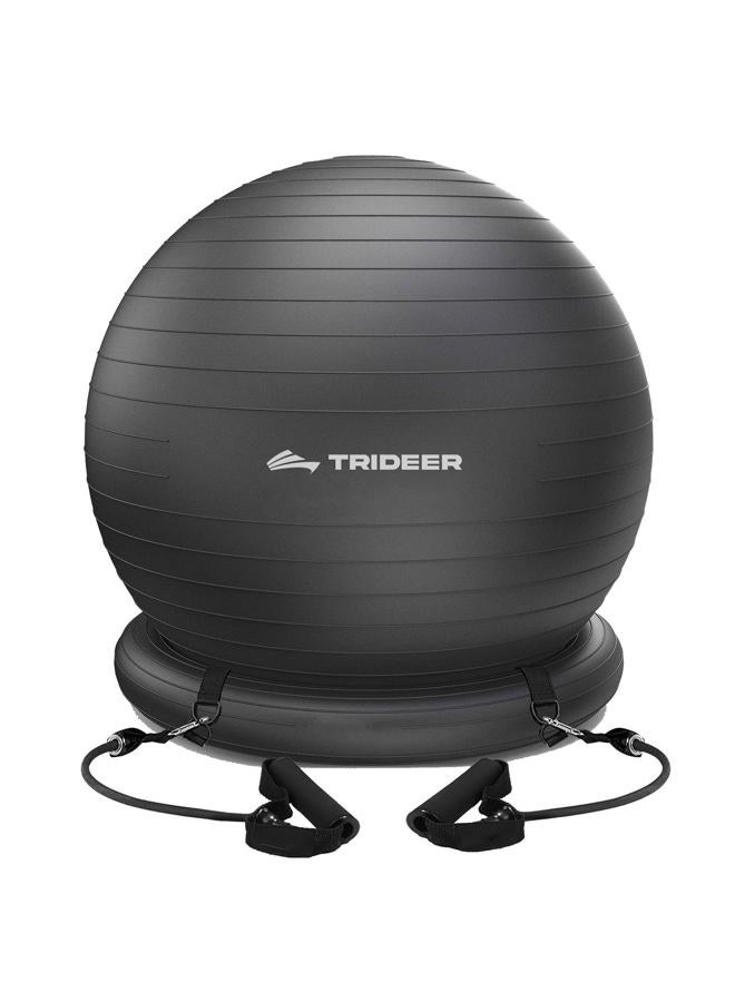 Trideer (65cm, Black) - Ball Chair, Exercise Stability Yoga Ball with Base & Resistance Bands for Home and Office Desk, Flexible Ball Seat with Pump, Improves Balance, Core Strength & Posture - Image 1
