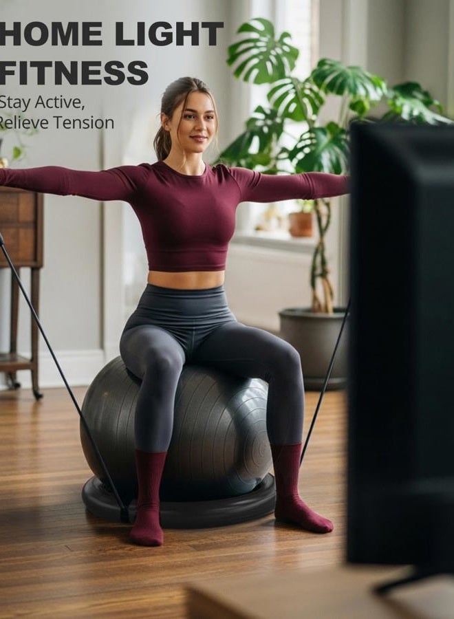 Trideer (65cm, Black) - Ball Chair, Exercise Stability Yoga Ball with Base & Resistance Bands for Home and Office Desk, Flexible Ball Seat with Pump, Improves Balance, Core Strength & Posture - Image 4